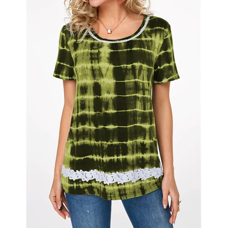 European And American New Women's Clothes Lace Print Short Sleeve Loose T-shirt Women — photo 4
