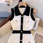 Dames zomer gebreide jurk zonder mouwen met revers. Comfortabel en stijlvol, perfect voor warme dagen en casual gelegenheden. — foto 9