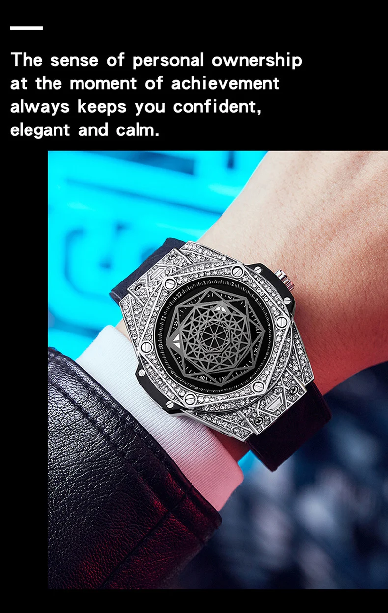 Relógio masculino de quartzo à prova d'água com mostrador geométrico de diamantes e luminoso. Sofisticação, precisão e estilo impecáveis. — foto 11