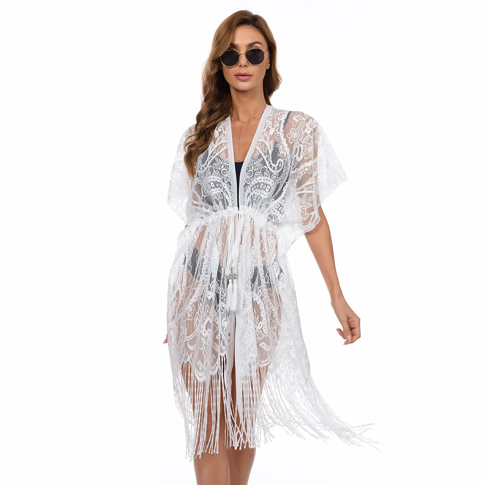 Lace Cardigan with Elastic Waist, Beach Style, Bikini Blouse, Sun Protection Clothing. Perfect for beach cover-up. — photo 6