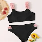 Biquíni de cintura alta com bojo e pétalas costuradas à mão, traje de banho split para mulheres, estilo e conforto na praia ou piscina. — foto 1