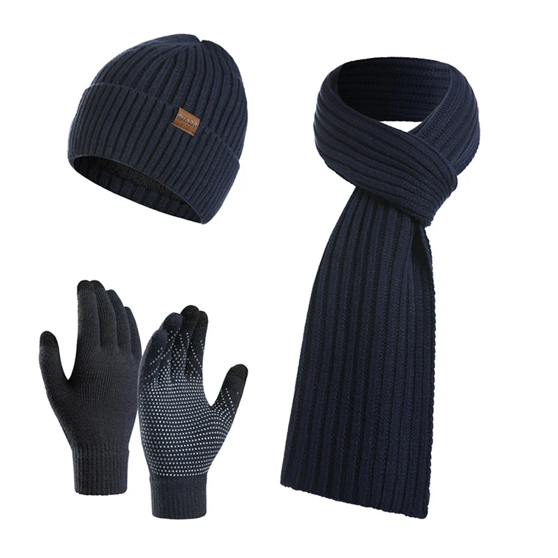 Conjunto de três peças de inverno, cachecol, gorro e luvas de tricô em cor sólida, quentinho e estiloso, ideal para o frio. — foto 19