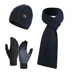 Conjunto de três peças de inverno, cachecol, gorro e luvas de tricô em cor sólida, quentinho e estiloso, ideal para o frio. — foto 19