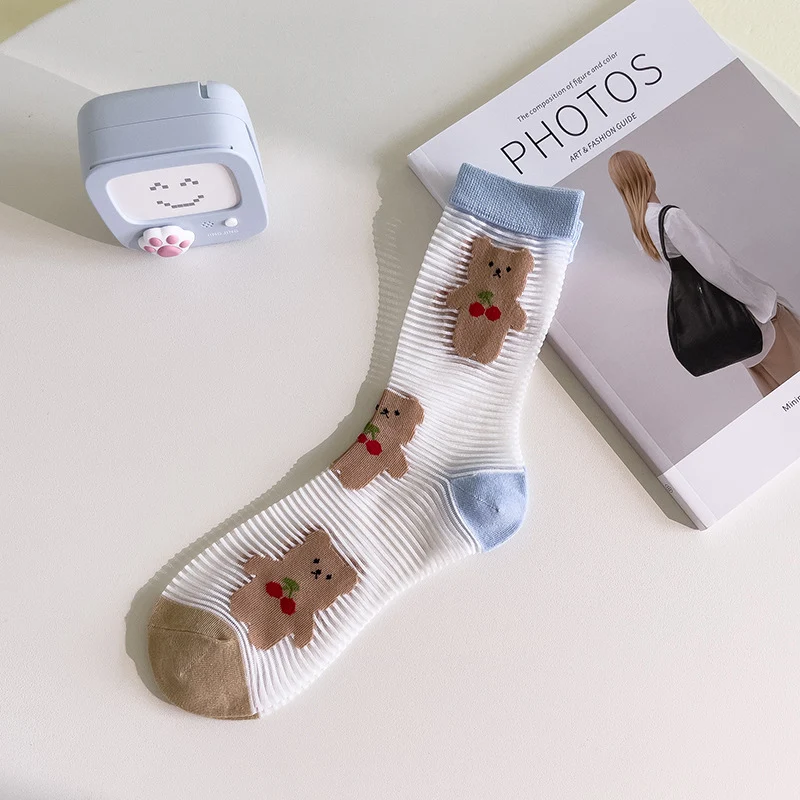 Calcetines hasta la pantorrilla con diseño de animales de dibujos animados, bonitos y dulces, de seda de cristal para el verano. — foto 13