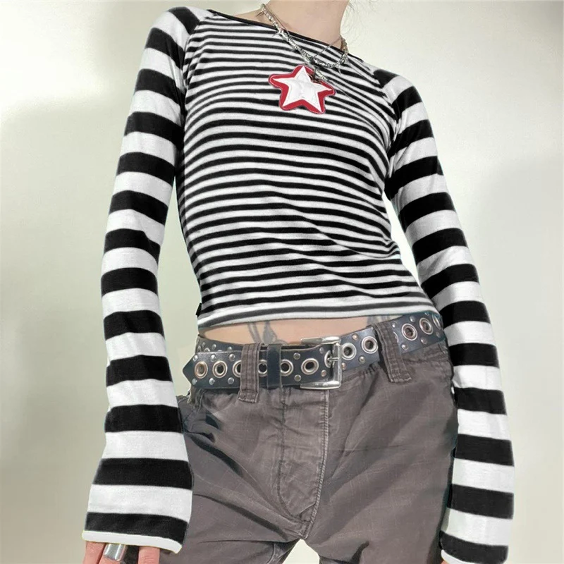 Title 7, American Black And White Striped Long Sleeve T-...