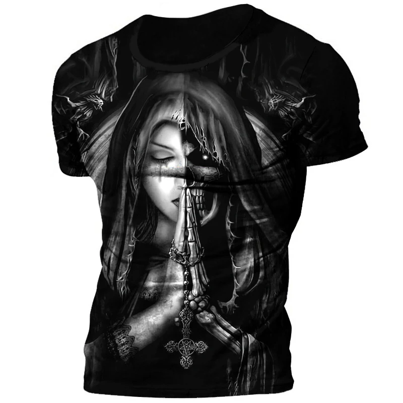 Title 5, Mens Casual Versatile Skull Print T-shirt, a c...
