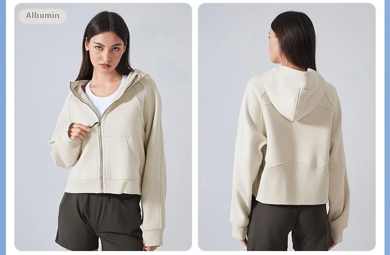 Title 8, Fleece Zipper Hooded Sports Jacket Loose Yoga C...