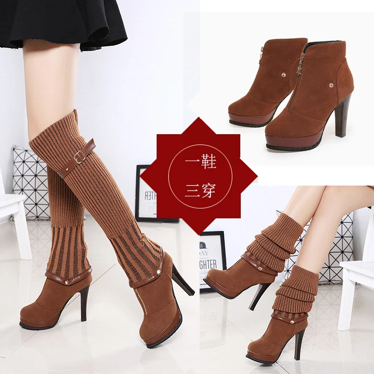 New Korean women's winter shoes, thin high-heeled boots, wool elastic over-knee shoes. Stylish and warm footwear for the — photo 4