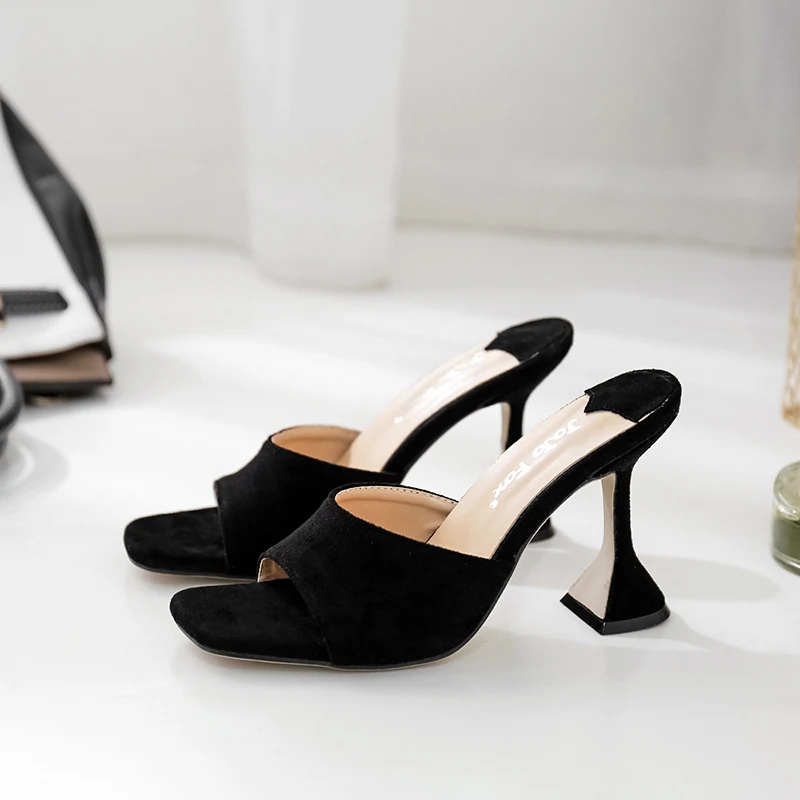 Title 3, Suede Square Head High Heel Dress Catwalk Desig...