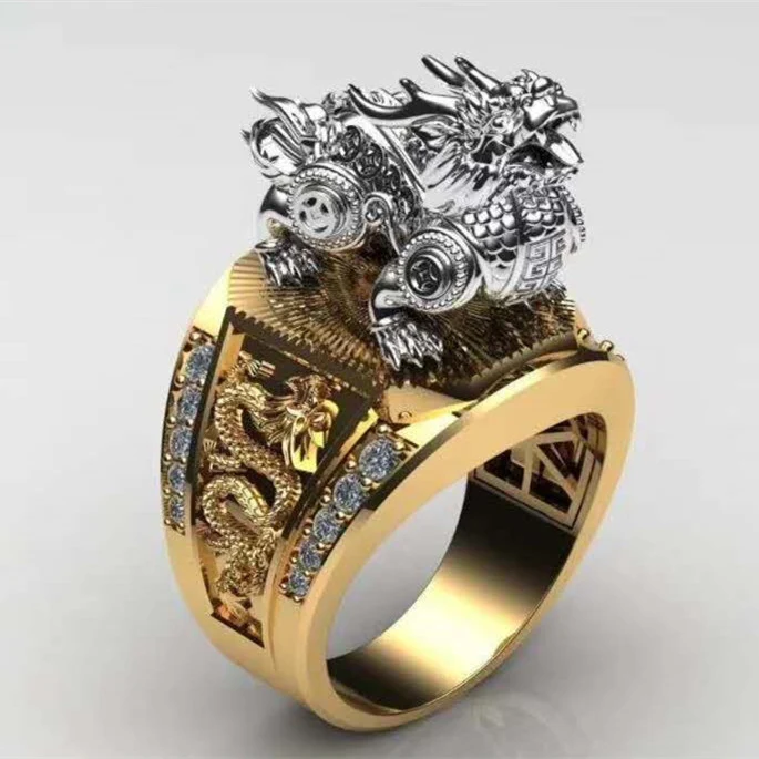 Anel masculino com padrão Domineering KIRIN esculpido, perfeito para homens que buscam estilo e sofisticação, com design marcante e autêntico. — foto 10