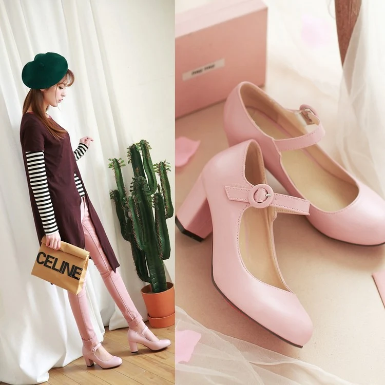Title 1, Buckle High Heels with Round Head, Casual Low-t...