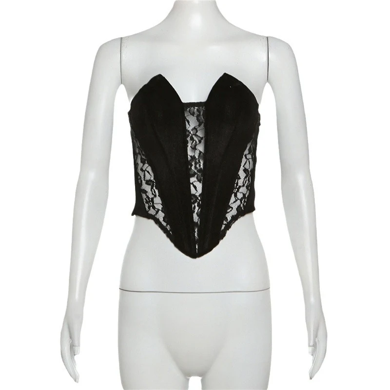 Sexy Cutout See-through Black Silk Off-the-shoulder Vest, a stylish and seductive top designed to enhance your evening l — photo 8