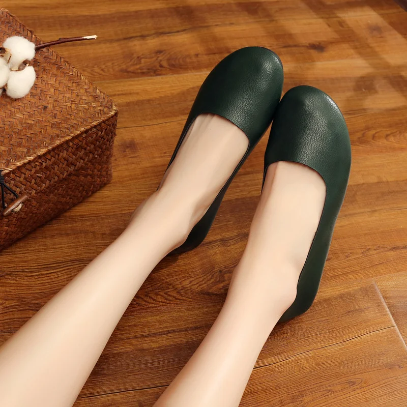Title 6, Handmade round toe pumps flats for women, comfo...