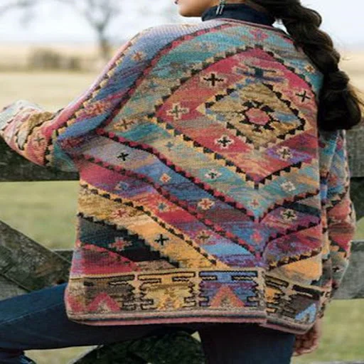 Title 2, Ladies Cropped Printed Top Long Sleeve Woolen Coat