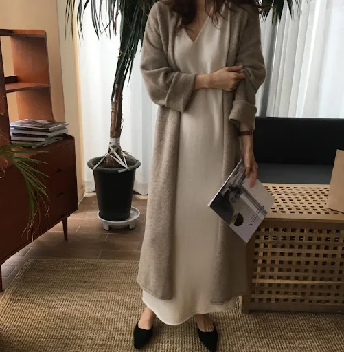 Title 25, Womens Extra-Long Tie Knit Cardigan Sweater