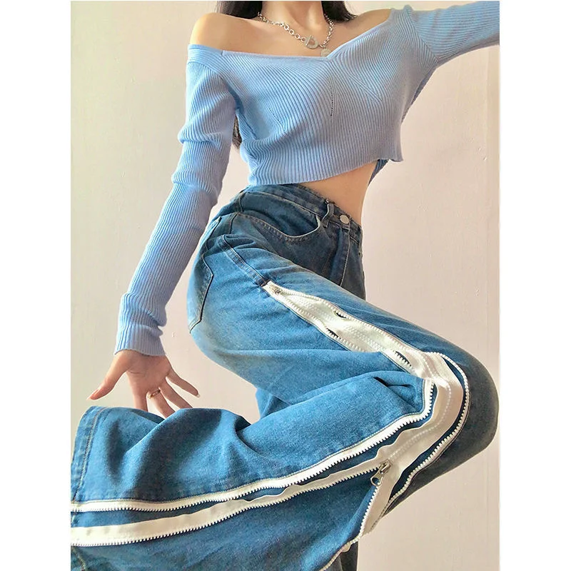 Title 5, Jeans larghi da donna con zip laterale a doppio...