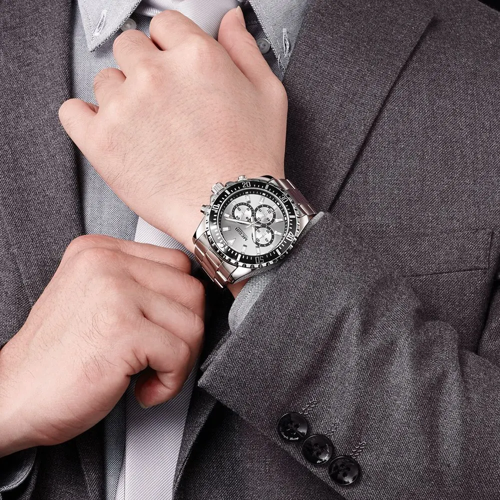 Heren multifunctionele chronograaf horloge met massief stalen band. Combineer stijl en functionaliteit voor de moderne man. — foto 5