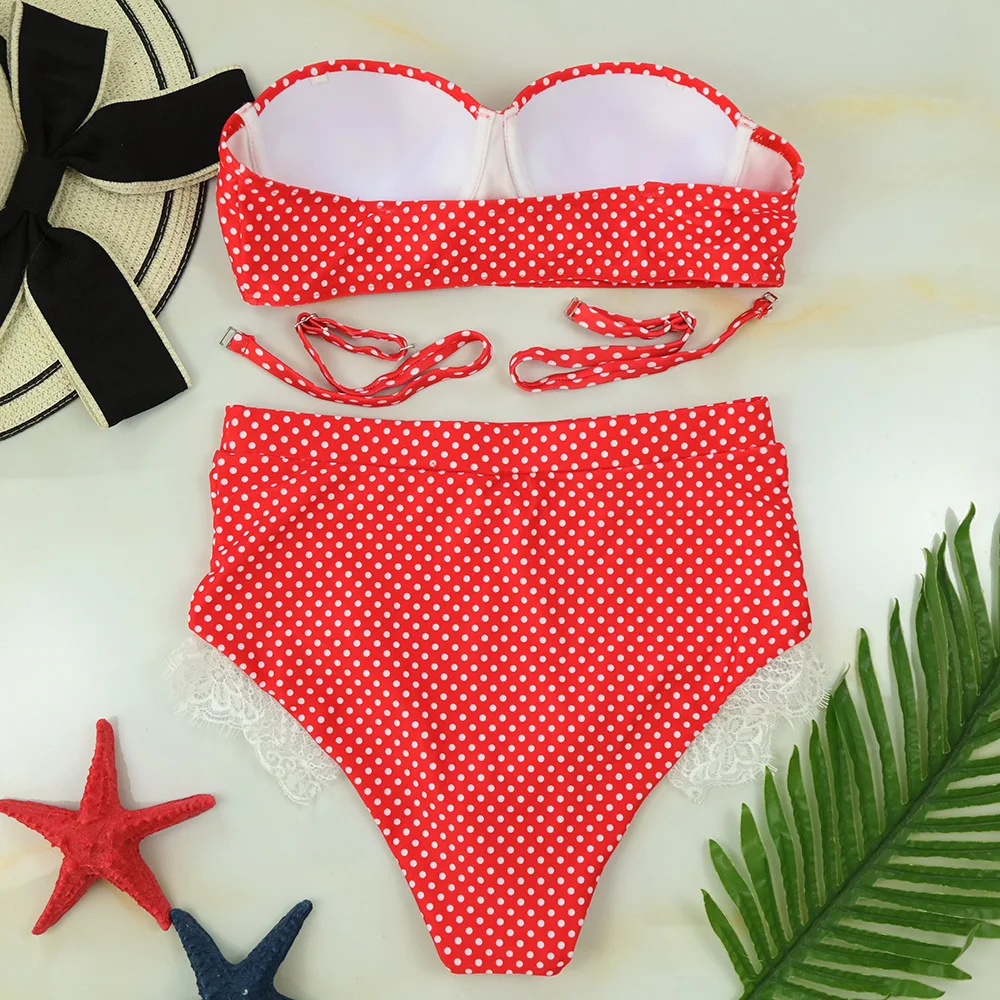 Title 2, Split Polka Dot High Waist Underwire Lace Bikin...
