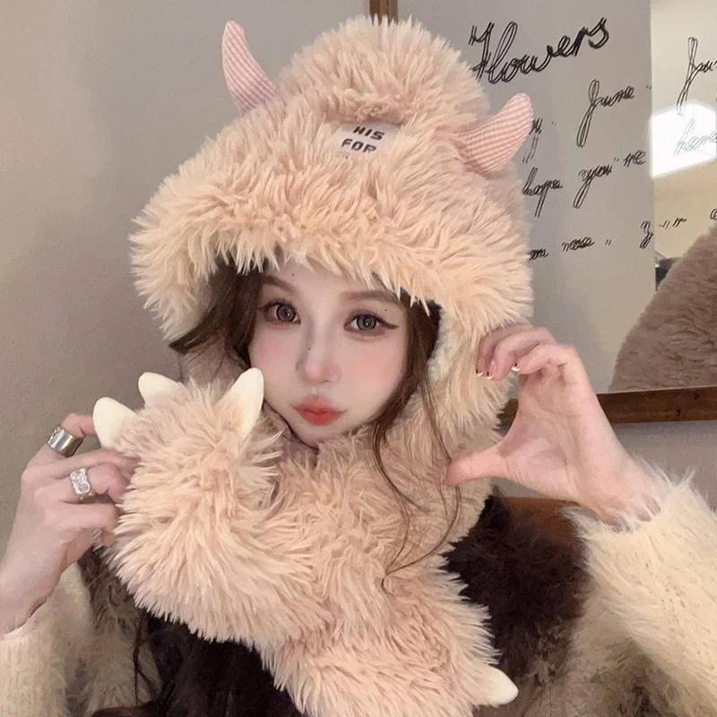 Title 1, Cartoon Integrated Hat and Scarf, Versatile Plu...