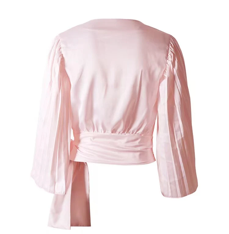 Title 10, Long Sleeve Shirt Short V-neck Puff Sleeve Top