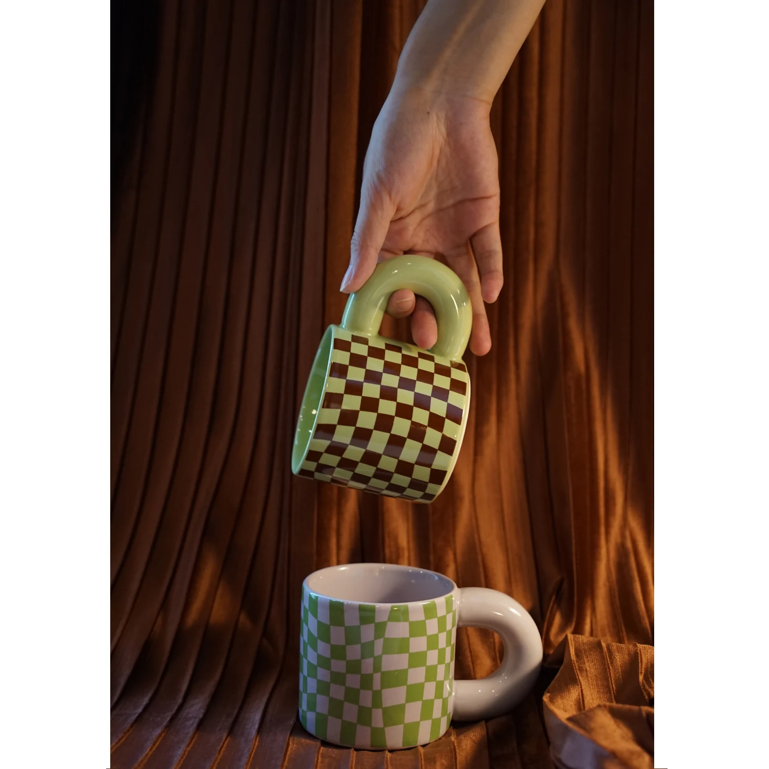 Milk Fufu Retro Checkerboard Ceramic Coffee Milk Water Mug Gift. Enjoy your favorite drinks in style with this unique an — photo 3