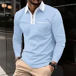Camisas Polo com Zíper Manga Longa Masculinas Outono 2024 Gola Lapela Casuais Algodão Esportivas Henley com Zíper para Golf, Tênis e Esportes — foto 31