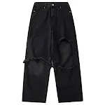 Black Pants Loose Straight Ripped Jeans Comfortable Stylish Casual Wear Modern Look Relaxed Fit Straight Leg Everyday Fa — photo 1