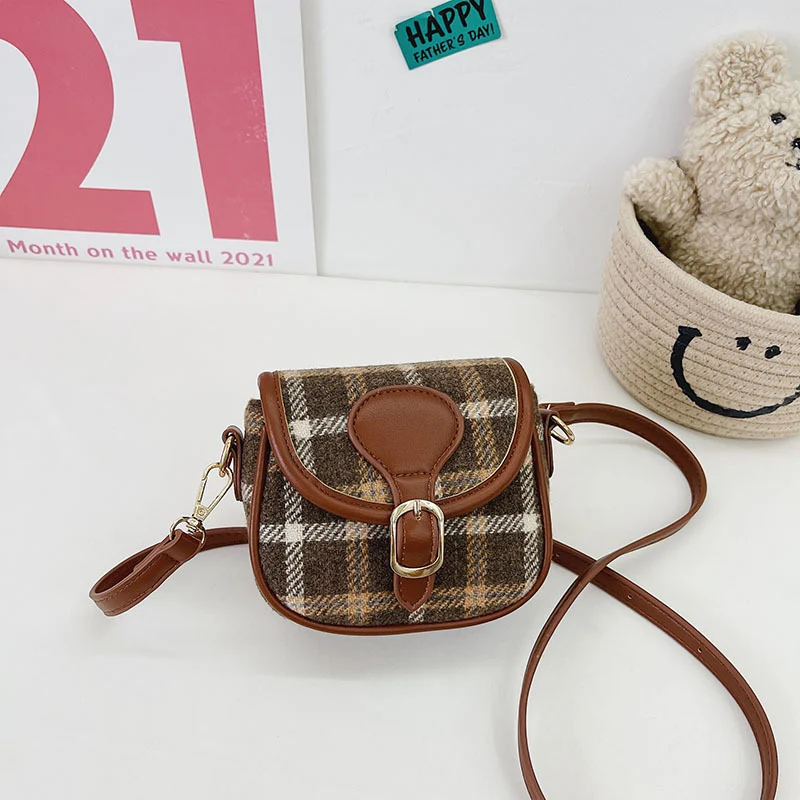 Title 4, Bolsa transversal xadrez de lã estilo coreano u...