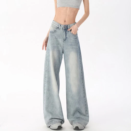 Title 2, Retro denim dames straight-leg broek, klassieke...