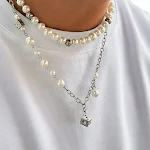 Europese Hip Hop parelketting heren, eenvoudige dobbelsteen hanger, stiksel clavicle ketting, heren ketting. — foto 5
