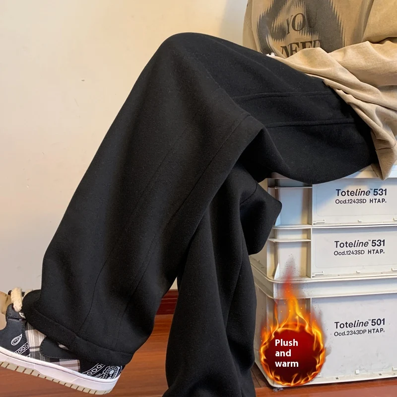 Pantalon ample droit doublé polaire automne hiver, chaud et confortable, idéal pour le froid, look décontracté et stylé. — photo 7