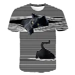 Camiseta de manga curta listrada de gatinho 3D fashion — foto 4