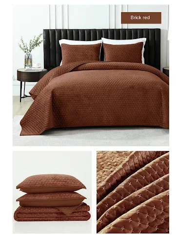 Title 9, Pure Polyester Flannel Three-piece Bed Cover Se...