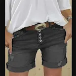 Dames shorts denim zwarte rechte broek donker katoen jeans voor een casual en comfortabele look, ideaal voor dagelijks gebruik en de zomer. — foto 5