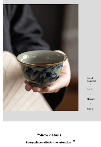Title 4, Retro Hand-painted Old Clay Ru Ware Kung Fu Tea...