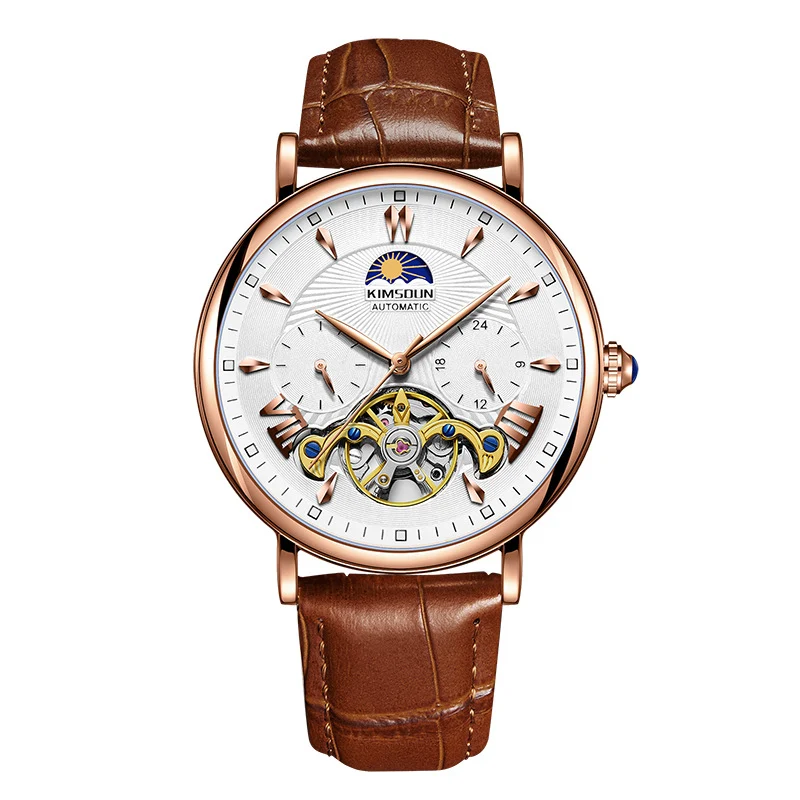 Relógio Automático Mecânico Masculino Sun Moon Star. Elegância e precisão com mostrador que exibe o sol, a lua e as estrelas. — foto 3