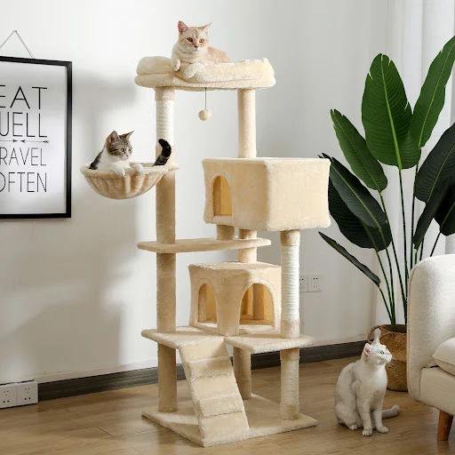 Extra-Large Perch Cat Tree 143cm High Tower for Big Cats with Cozy Hammock Shelves Pompom Toy Scratching Posts Dual Cond — photo 3