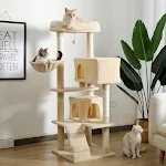 Extra-Large Perch Cat Tree 143cm High Tower for Big Cats with Cozy Hammock Shelves Pompom Toy Scratching Posts Dual Cond — photo 3