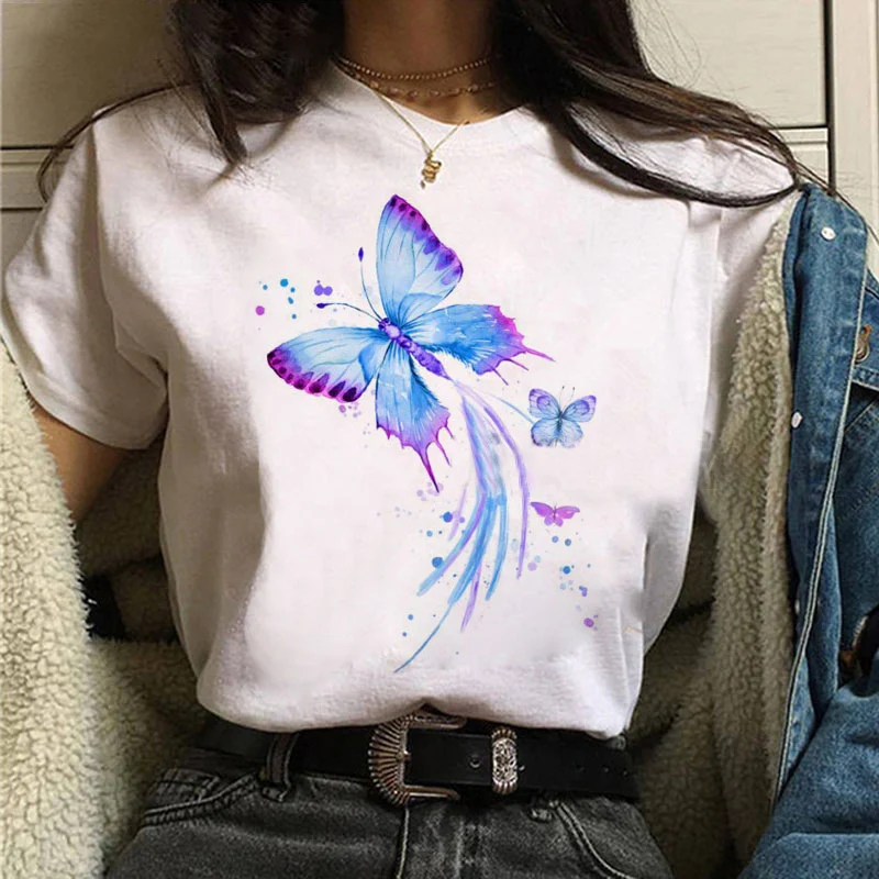 Printed White Ladies Casual Loose Personality Short Sleeves — photo 8