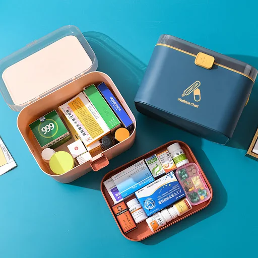 Title 3, Portable Double-Layer First Aid Medicine Box. K...