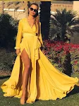 Elegant Dress with Long Sleeves, V-neck, and Split Long Skirt. Perfect for formal events, offering a sophisticated and s — photo 5