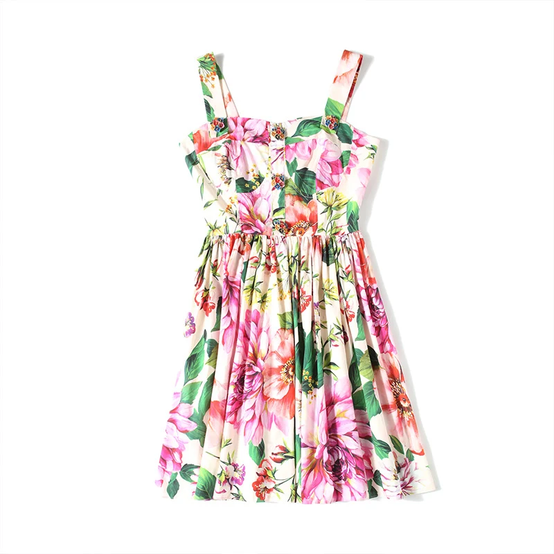 Title 5, Printed Button Waist-tight Slimming Vacation Sl...