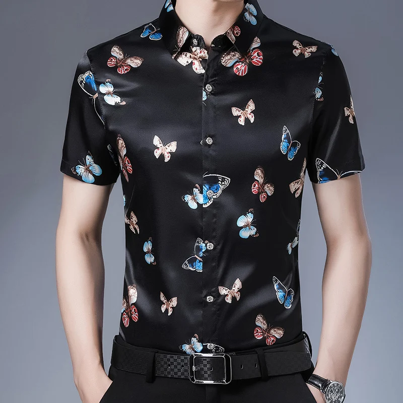 Camisa masculina de algodão mercerizado com estampa de gelo, manga curta, sem passar, casual, slim fit, cardigan, tamanhos grandes. — foto 8