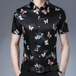 Camisa masculina de algodão mercerizado com estampa de gelo, manga curta, sem passar, casual, slim fit, cardigan, tamanhos grandes. — foto 8