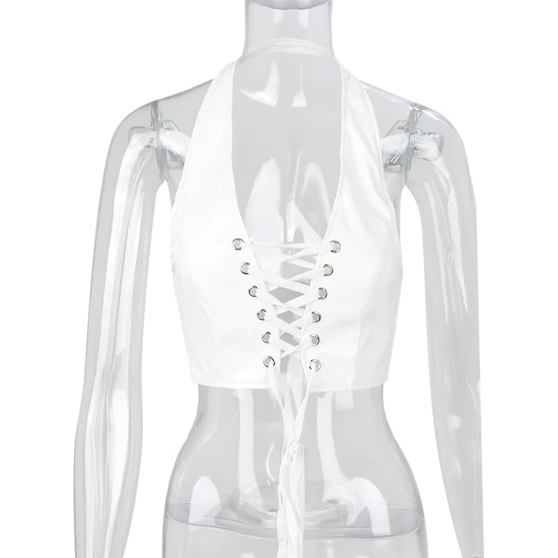 Title 6, Translucent No Back Lace Up Short Womens PU Vest