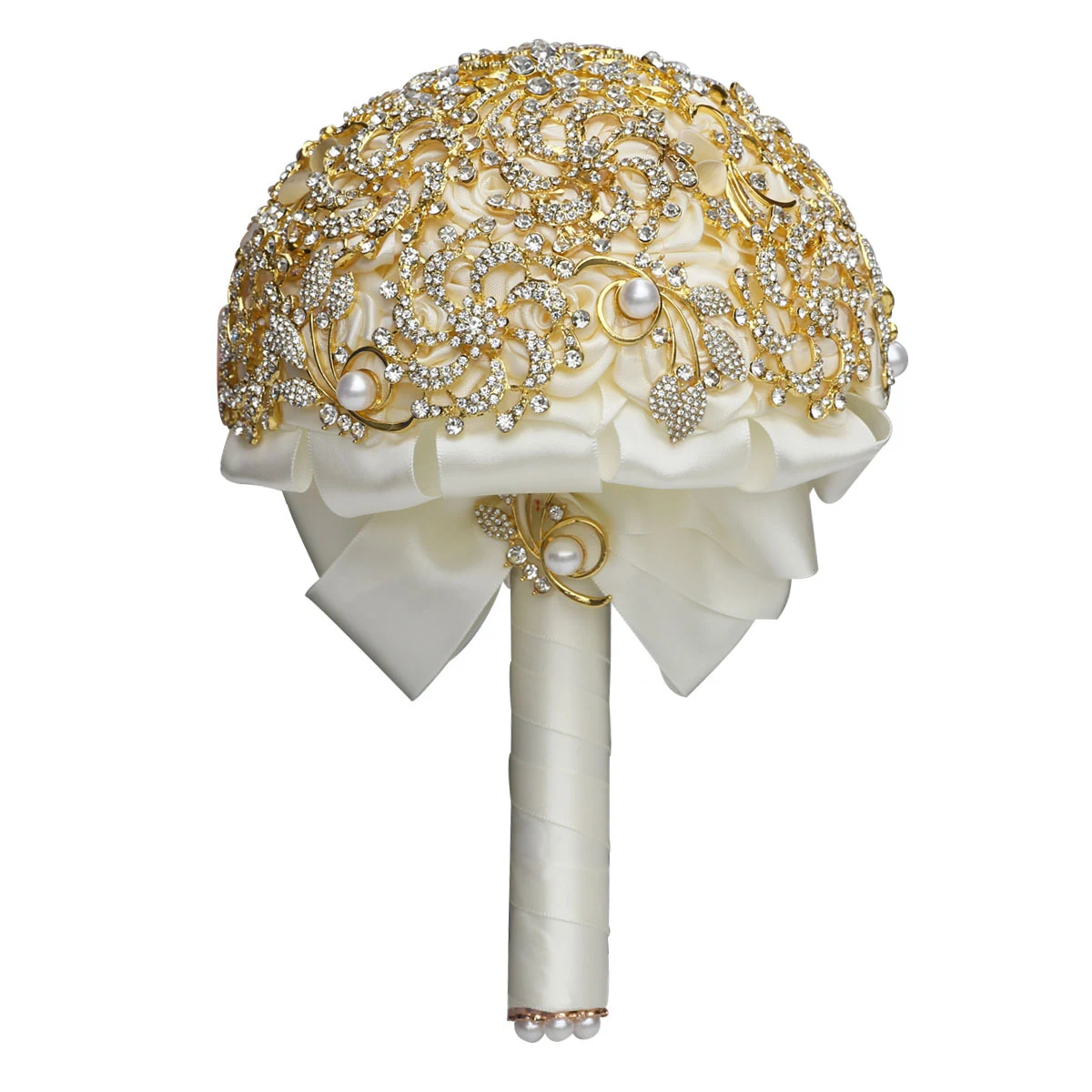 Buquê de noiva dourado com diamantes completos, strass dourados, estilo europeu e americano, artesanal, borgonha, casamento. — foto 4