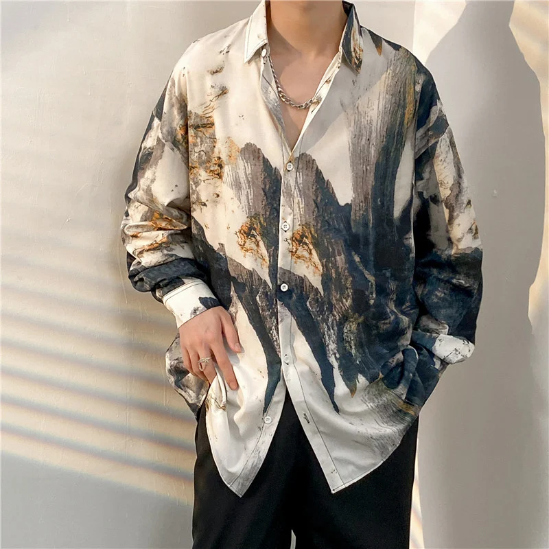 Title 4, Mens Loose Trend Retro Long-sleeved Floral Shi...