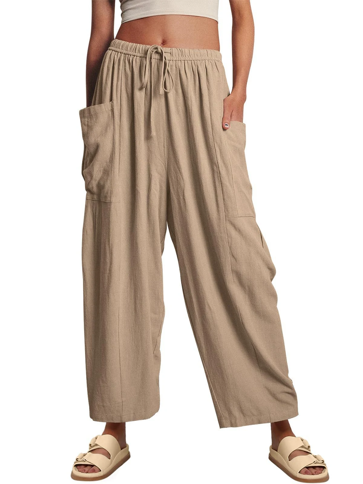 Title 14, Womens Elastic Waist Pleated High Wide Leg Pan...