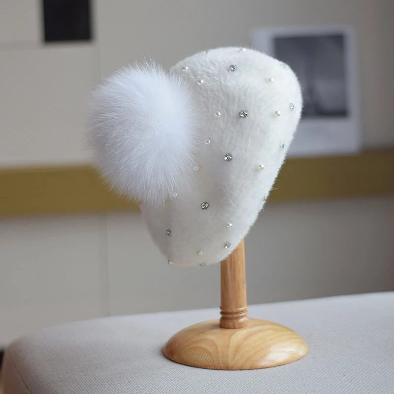 Title 9, Rhinestone Mink-like Wool Beret Japanese Style ...