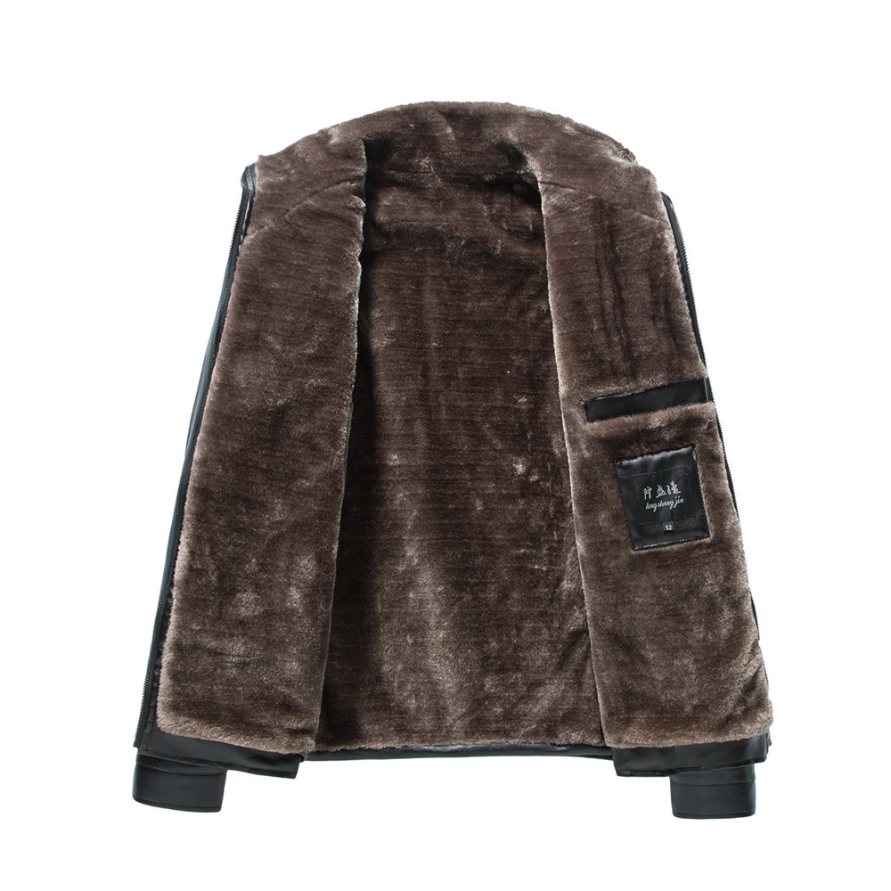 Title 2, Mens Stand Collar Leather Jacket Plush Leisure...